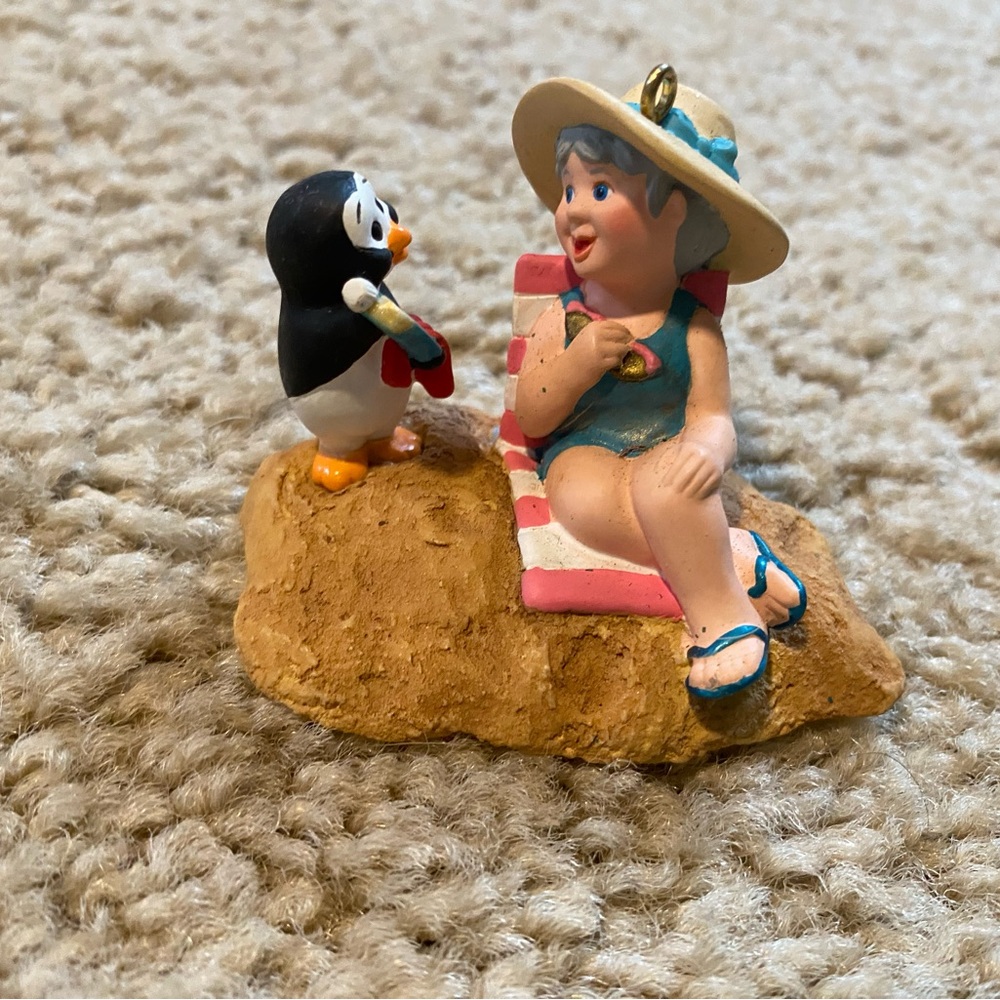 Hallmark Beach Day Ornament with Penguin and Woman